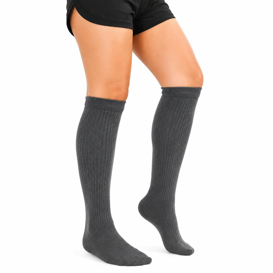 Calze al ginocchio 35-38 in maglia a coste grigio scuro stile classico