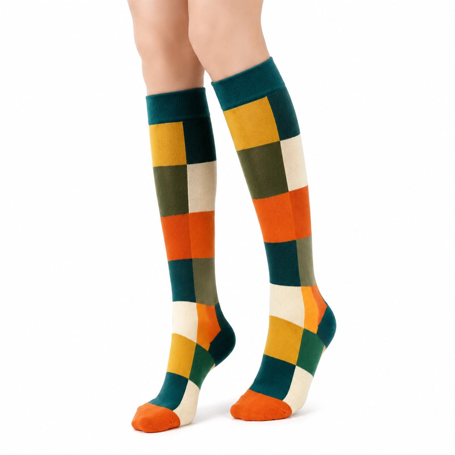 Calze alte 39-42 in tessuto a maglia multicolore a blocchi stile geometrico