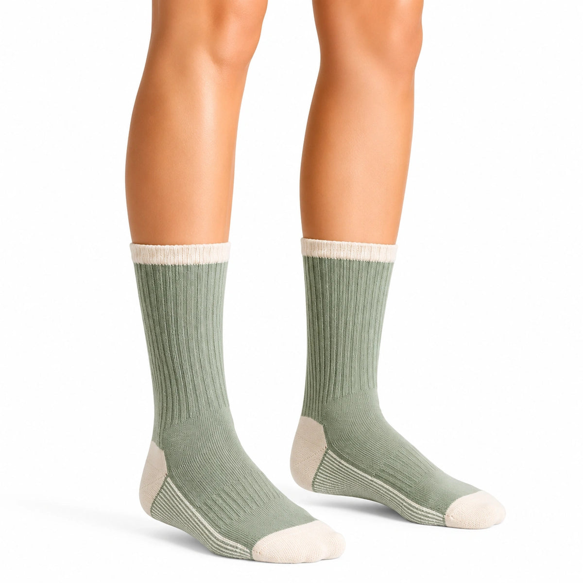 Calze a costine 35-38 in tessuto a maglia verde salvia e beige per uso quotidiano
