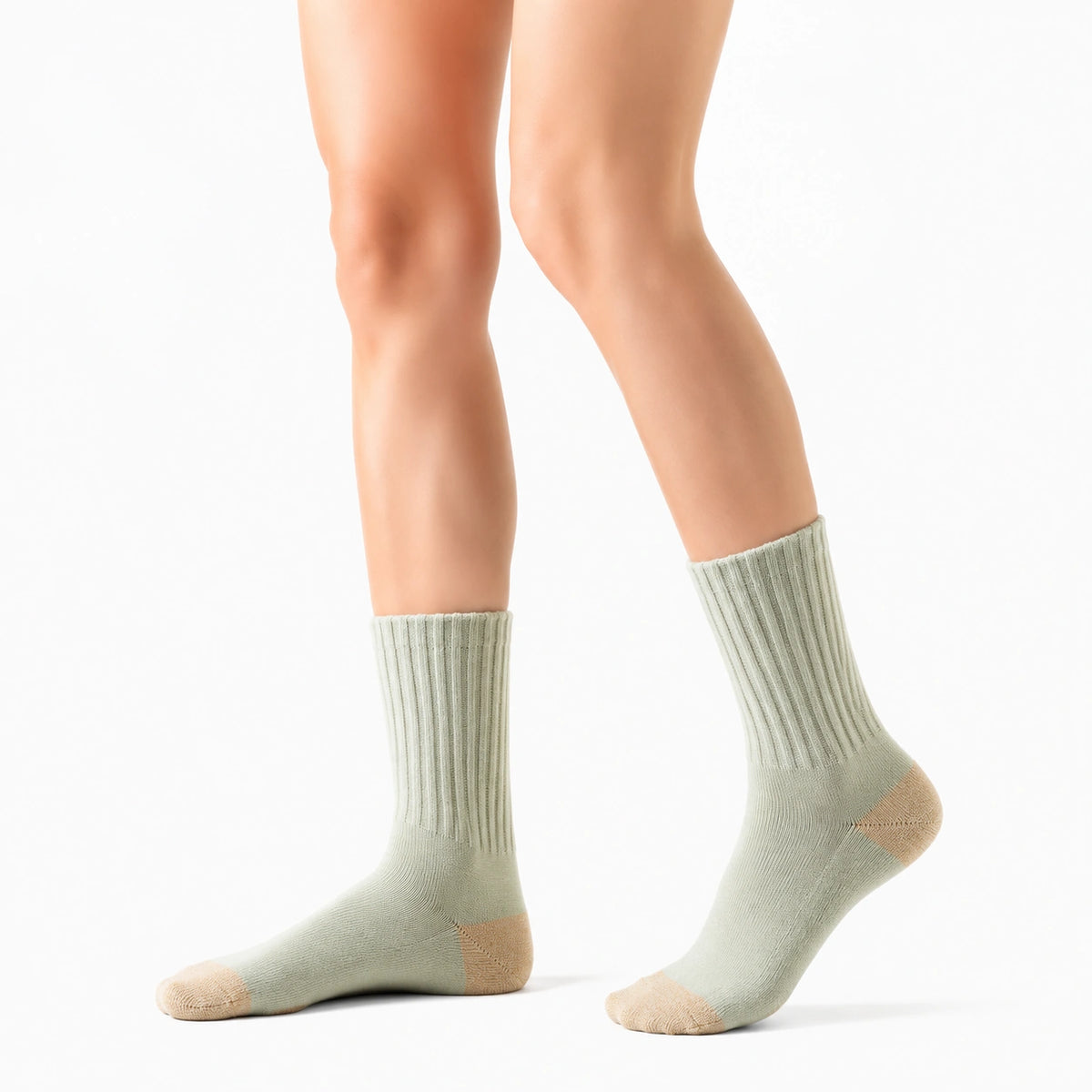 Calzini a coste 35-38 verde salvia e beige in maglia per uso quotidiano
