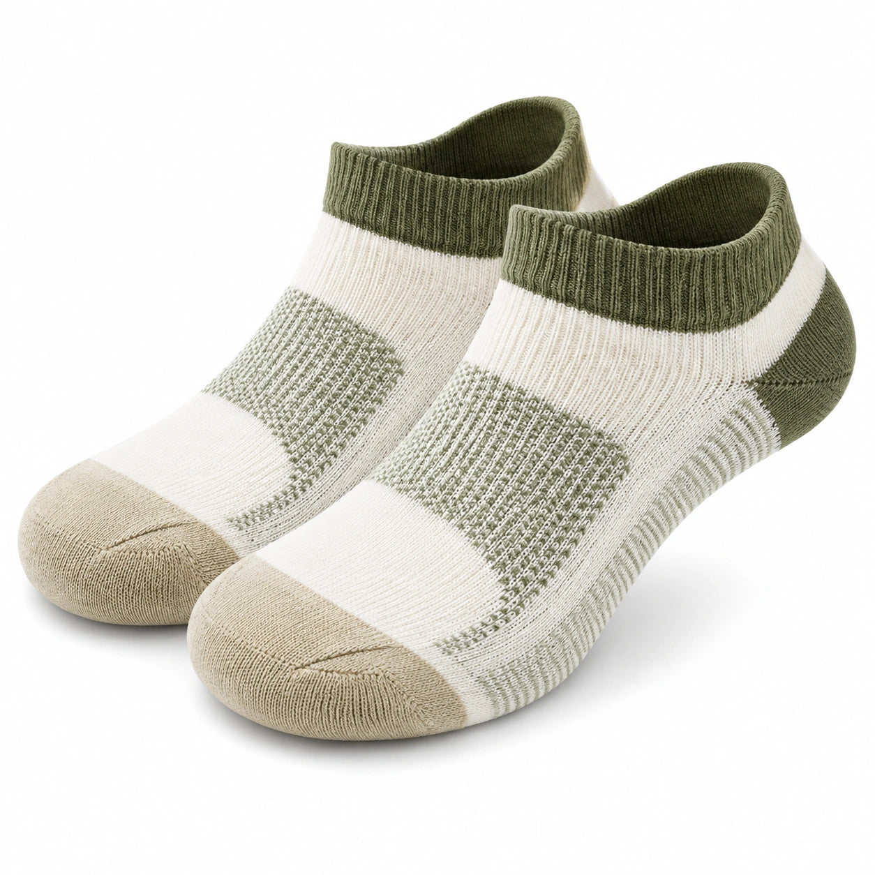 Calzini alla caviglia 39-42 in tessuto a maglia verde oliva e bianco - stile sportivo
