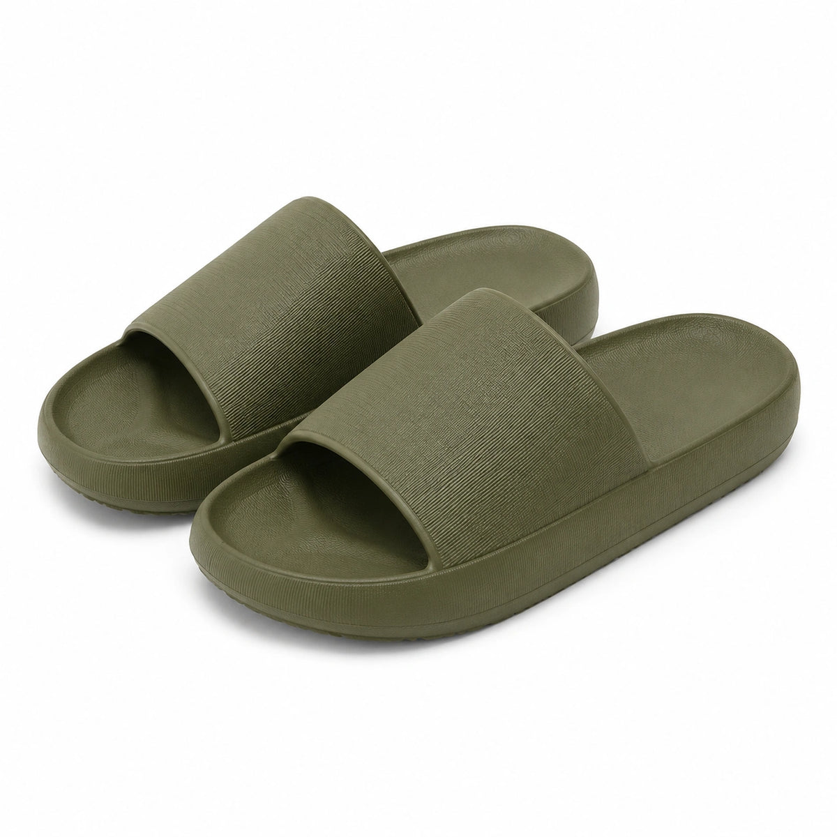Ciabatte 42/43 in materiale sintetico verde oliva - aperte e stampate