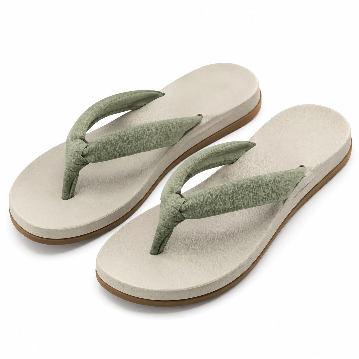 Infradito 42/43 beige e verde con fascette in tessuto - suola piatta casual