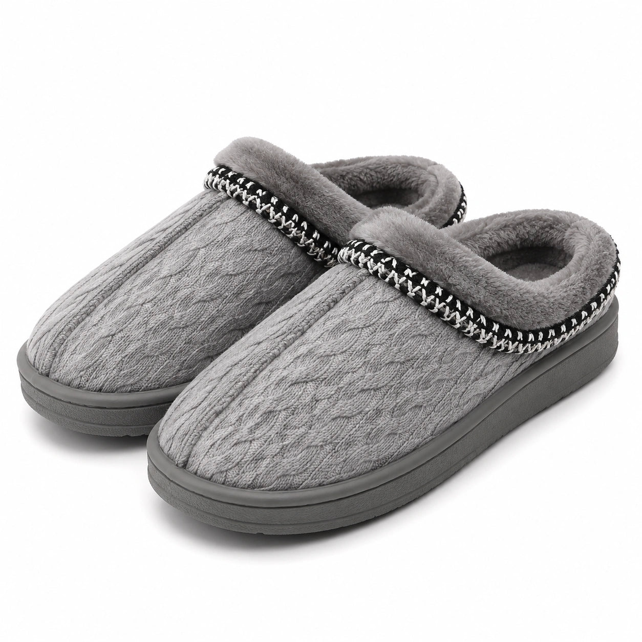 Pantofole 38/39 grigie in tessuto effetto maglia da interno con suola spessa